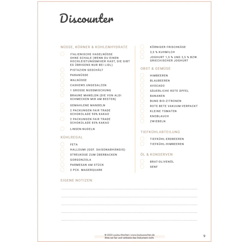 Einkaufslisten Anleitung zu meiner Louwen-Diät - Auszug aus meinem E-Book