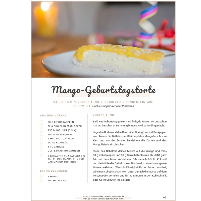 Beispiel Rezept aus meinem Louwen-Diät-E-Book - Mango-Torte backen